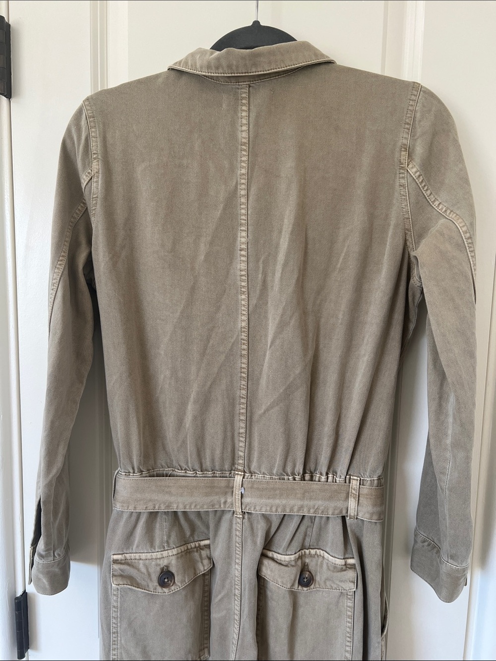 Lucky Brand Olive-Taupe Utility Jumpsuit with Waist Tie - Picture 8 of 15